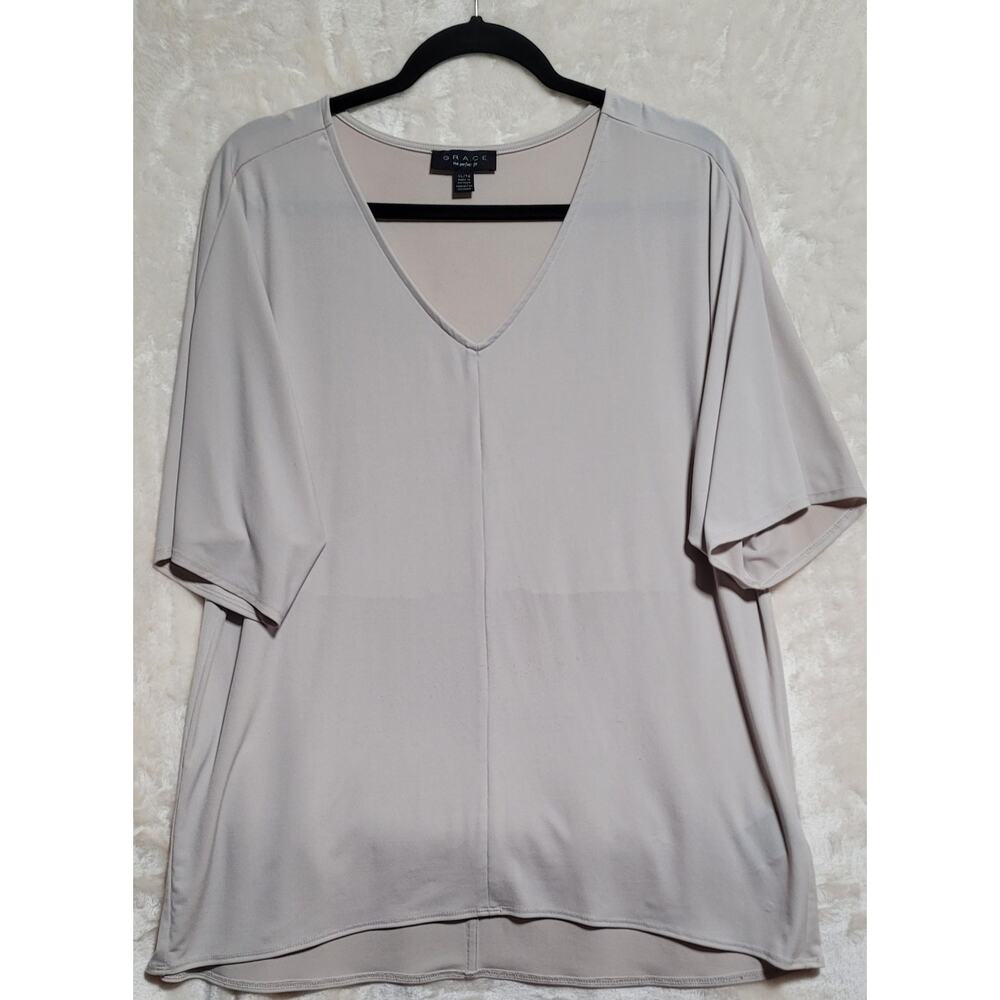 Grace Polyester Blouse Women's XL Beige V-Neck Dolman Top Short Sleeve